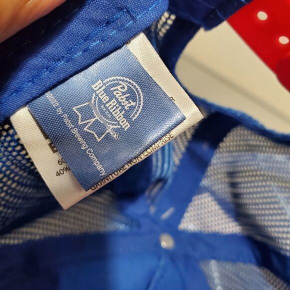 NWT Pabst Blue Ribbon Beer Cap Spell Out Logo Mesh SnapBack Trucker Baseball Hat - Picture 6 of 9